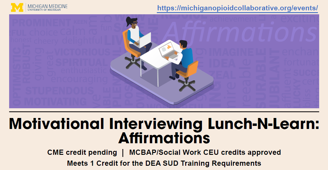A 2d image that shows two people having an interview and the background says different affirmations.