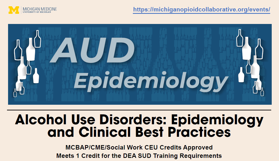A 2d images that shows alcohol bottles and text that says AUD Epidemiology.